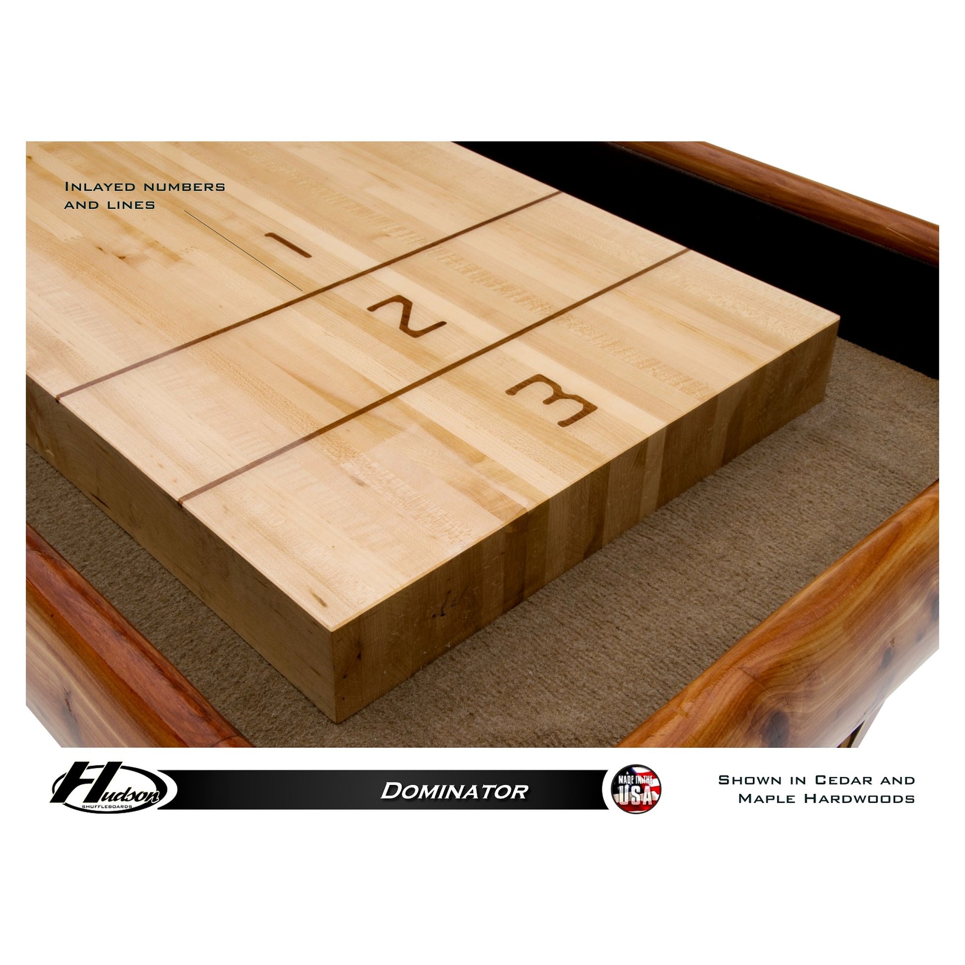 Dominator shuffleboard table with custom wood and stain options - Hudson Shuffleboards