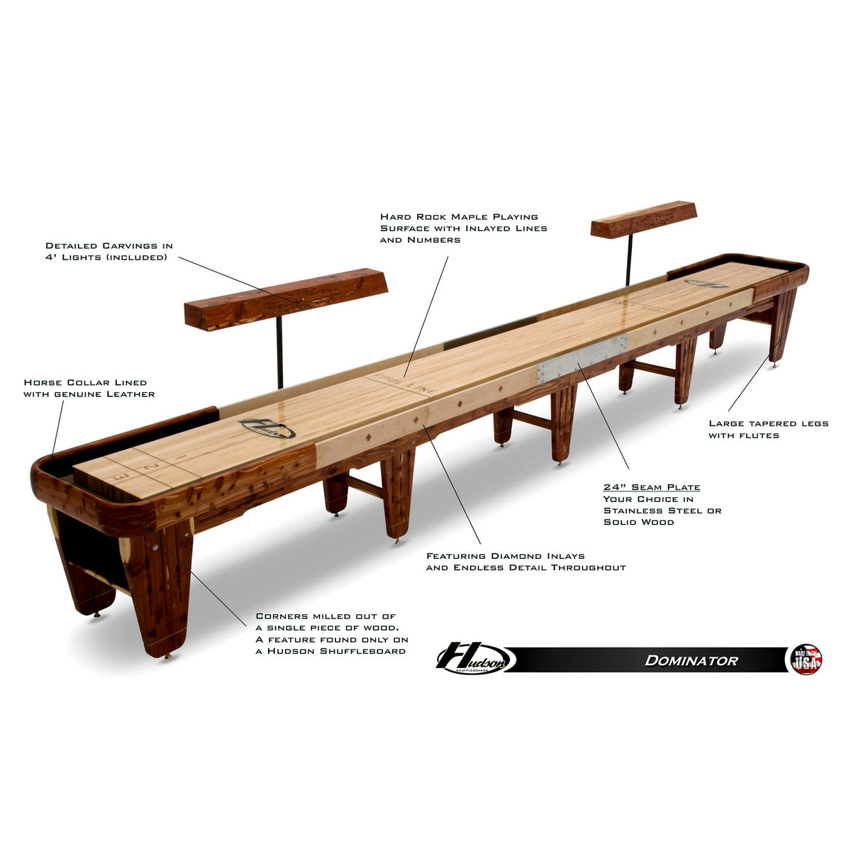 Dominator shuffleboard table with custom wood and stain options - Hudson Shuffleboards