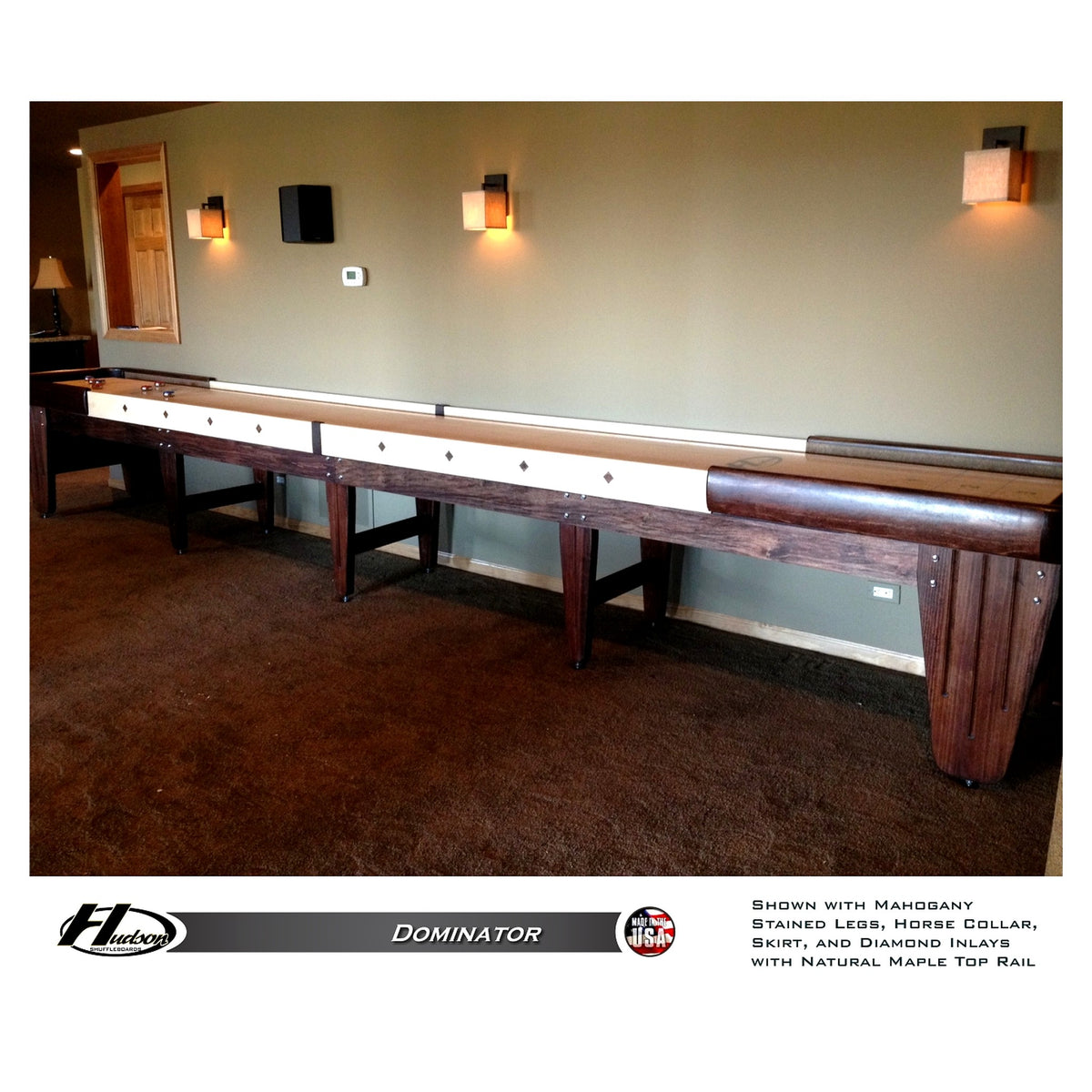 Dominator shuffleboard table with custom wood and stain options - Hudson Shuffleboards