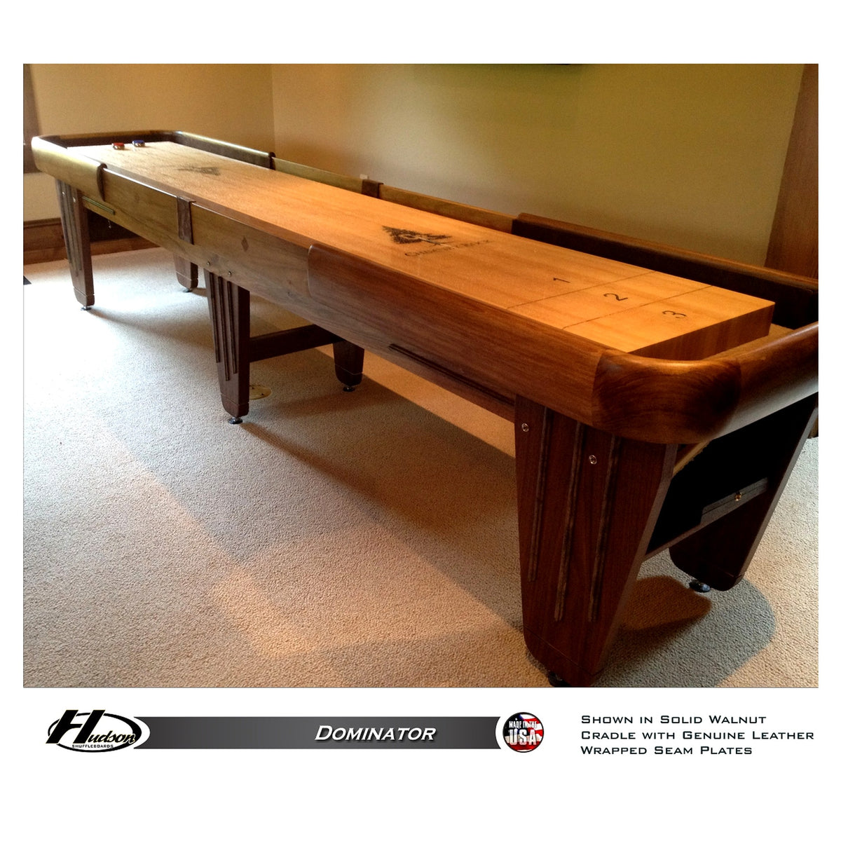 Dominator shuffleboard table with custom wood and stain options - Hudson Shuffleboards