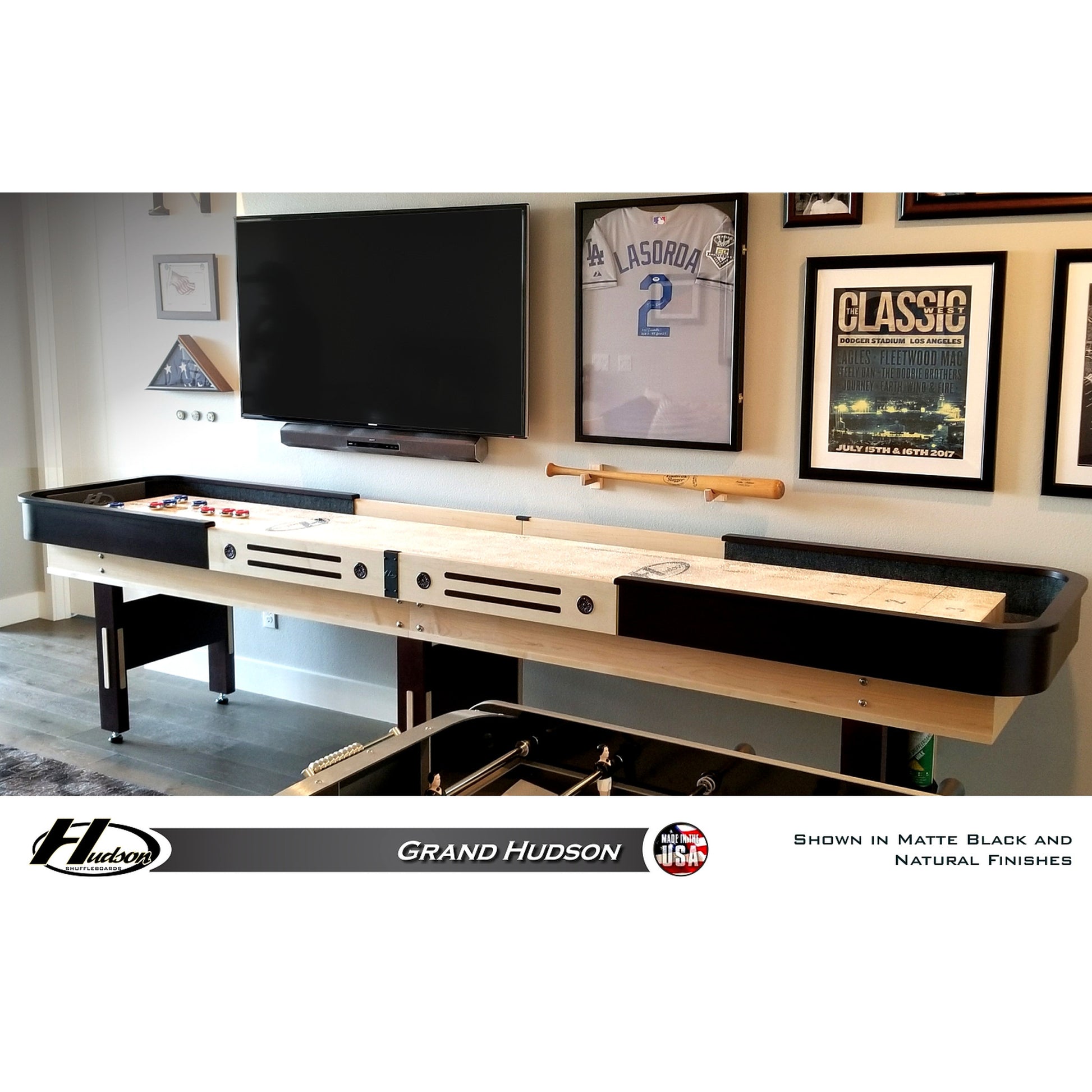 Grand Hudson shuffleboard table with custom stain options - Hudson Shuffleboards