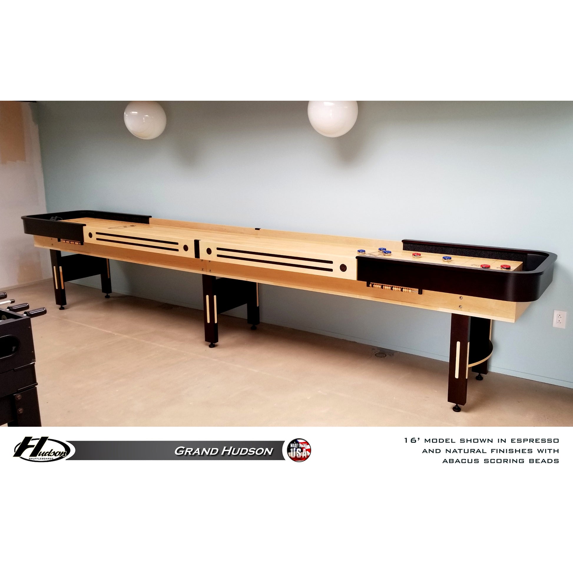 Grand Hudson shuffleboard table with custom stain options - Hudson Shuffleboards