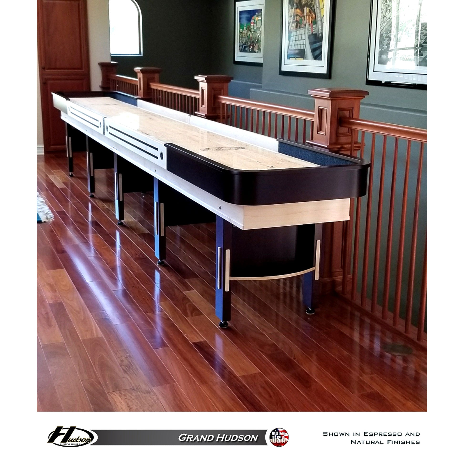 Grand Hudson shuffleboard table with custom stain options - Hudson Shuffleboards