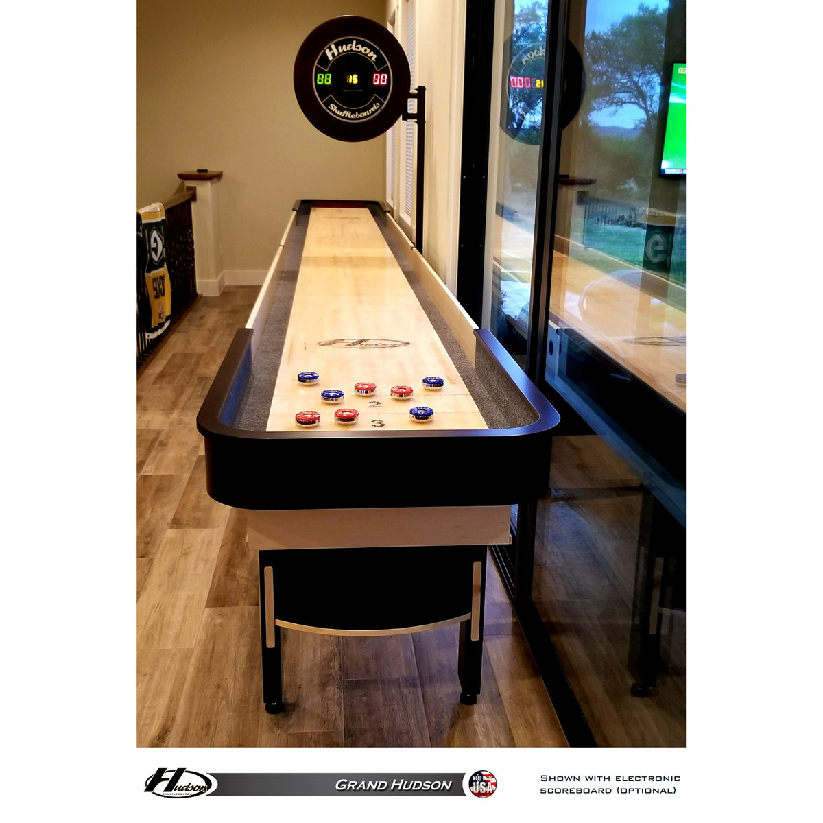 Grand Hudson shuffleboard table with custom stain options - Hudson Shuffleboards