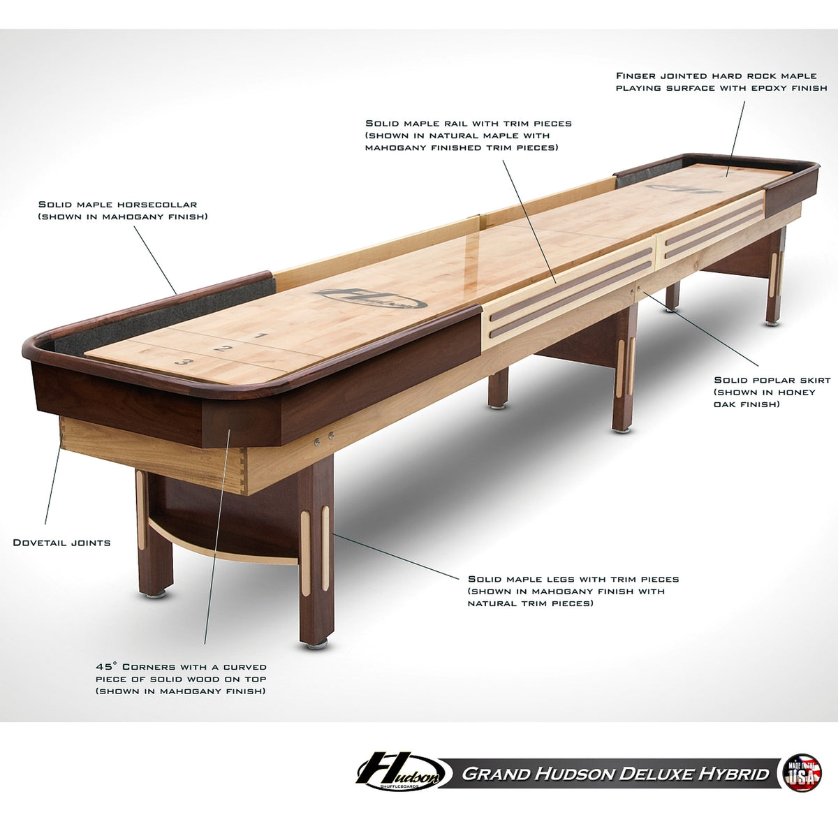 Deluxe Hybrid shuffleboard table with custom stain options - Hudson Shuffleboards