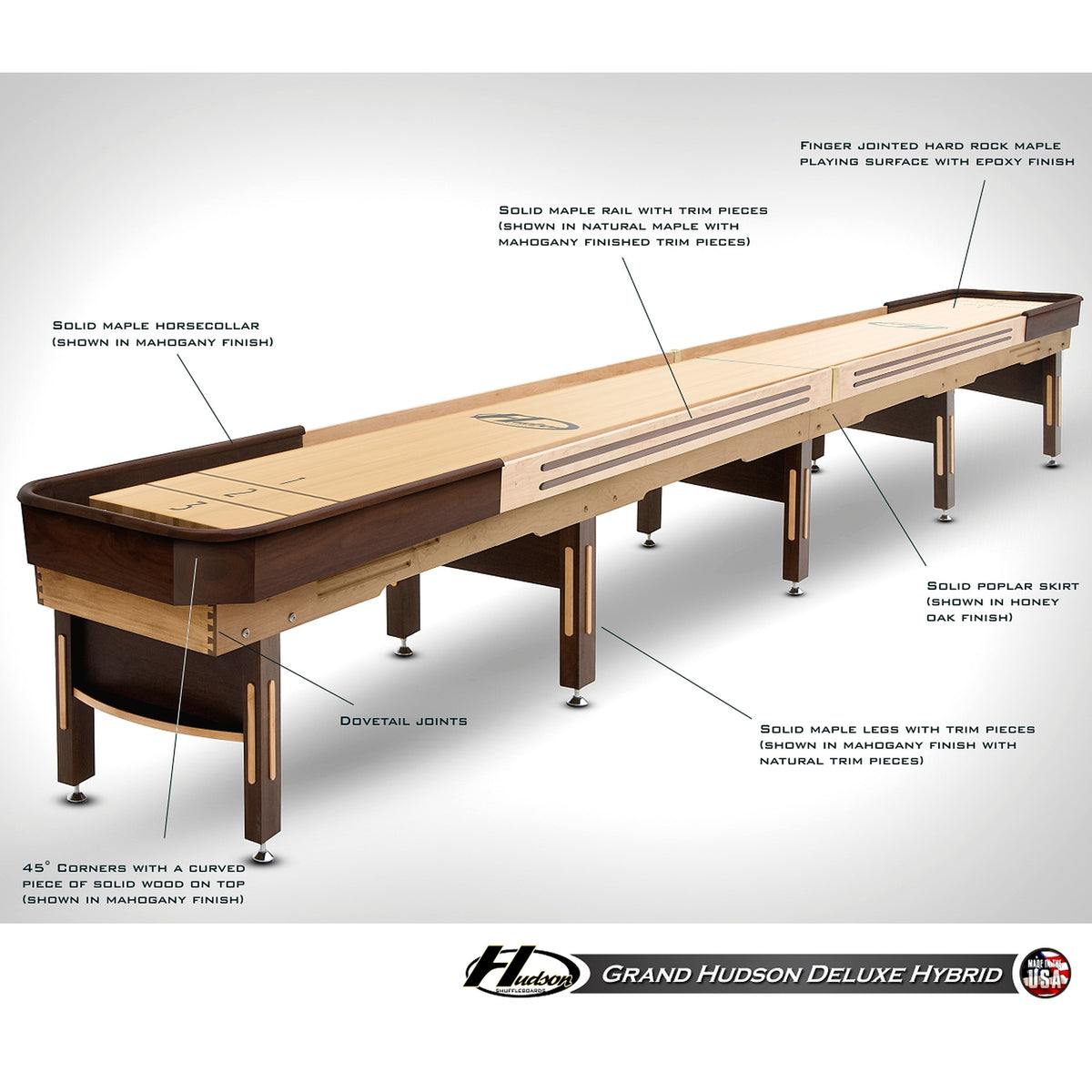Deluxe Hybrid shuffleboard table with custom stain options - Hudson Shuffleboards