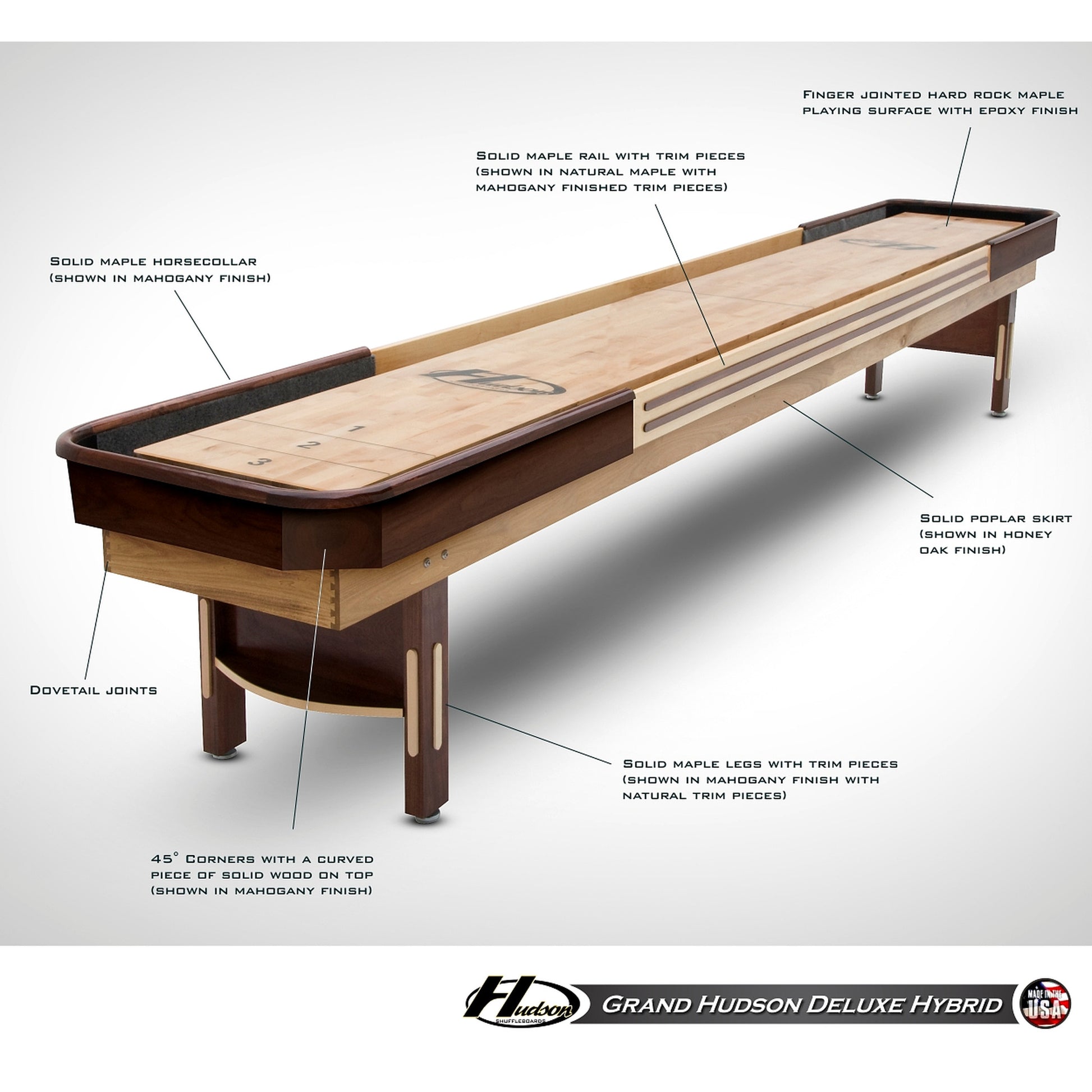 Deluxe Hybrid shuffleboard table with custom stain options - Hudson Shuffleboards
