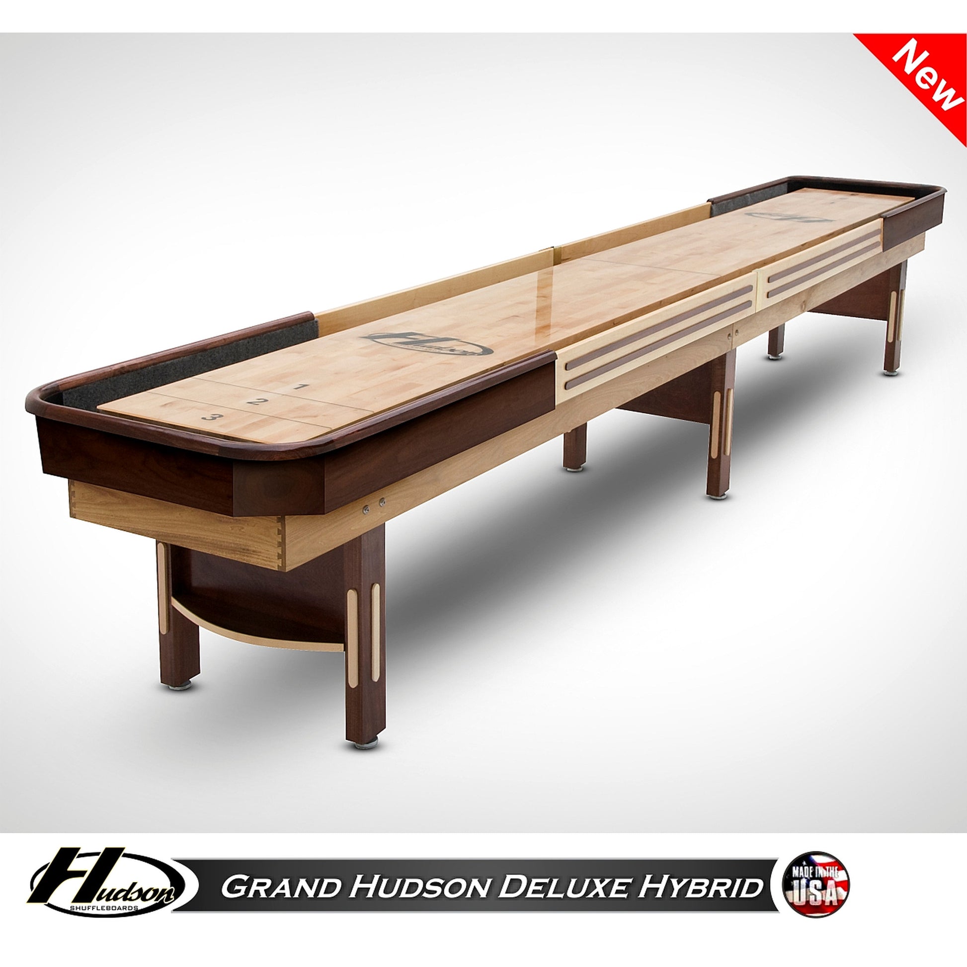 Deluxe Hybrid shuffleboard table with custom stain options - Hudson Shuffleboards