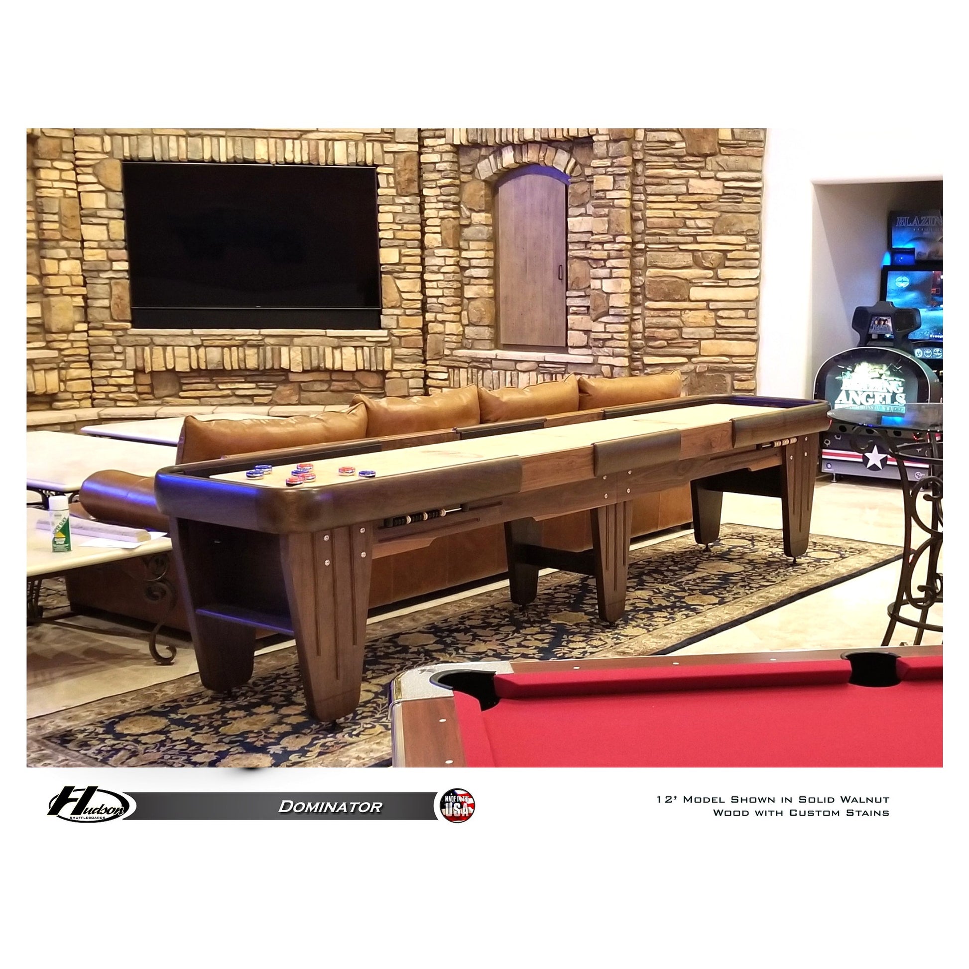 Dominator shuffleboard table with custom wood and stain options - Hudson Shuffleboards