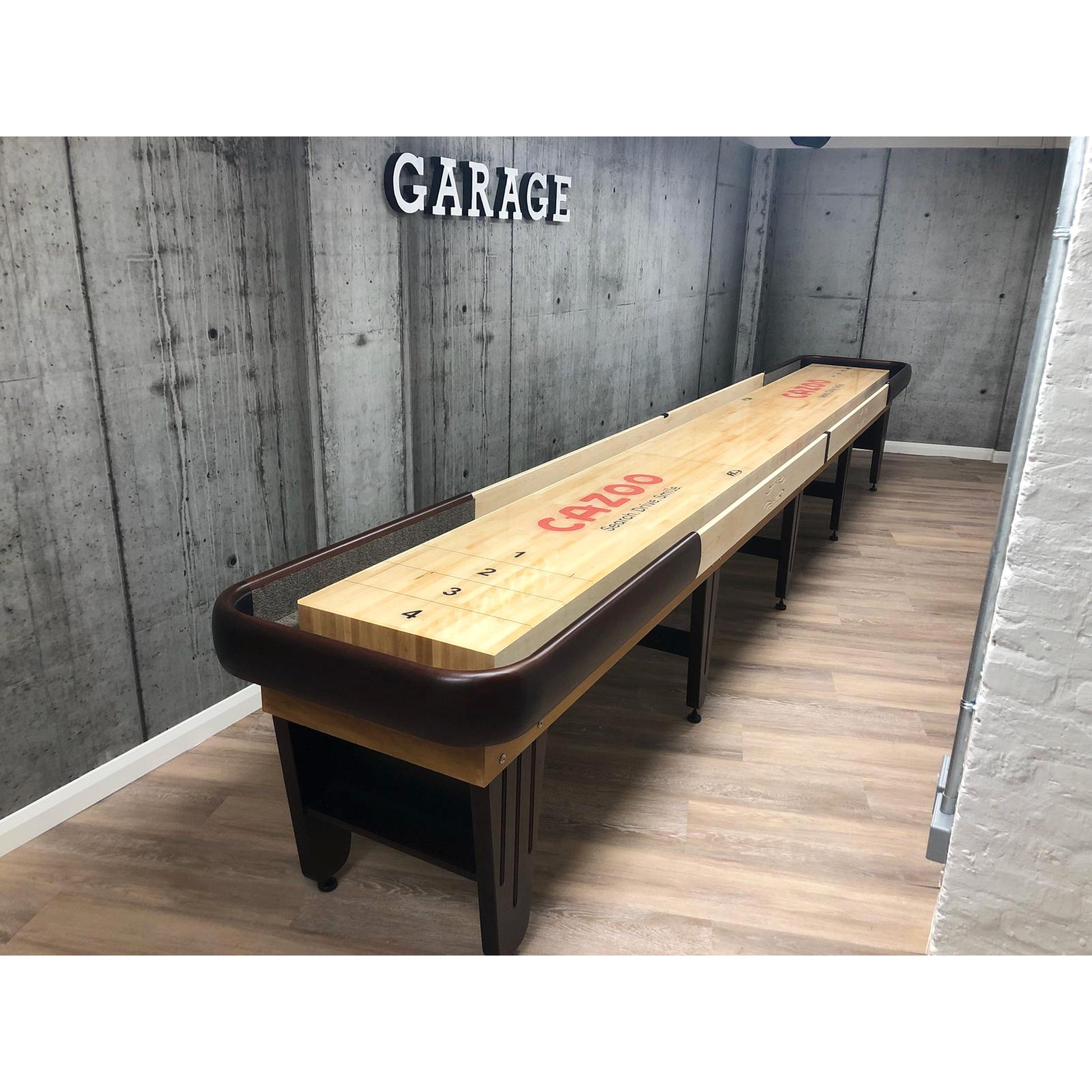 Intimidator shuffleboard table with custom stain options - Hudson Shuffleboards