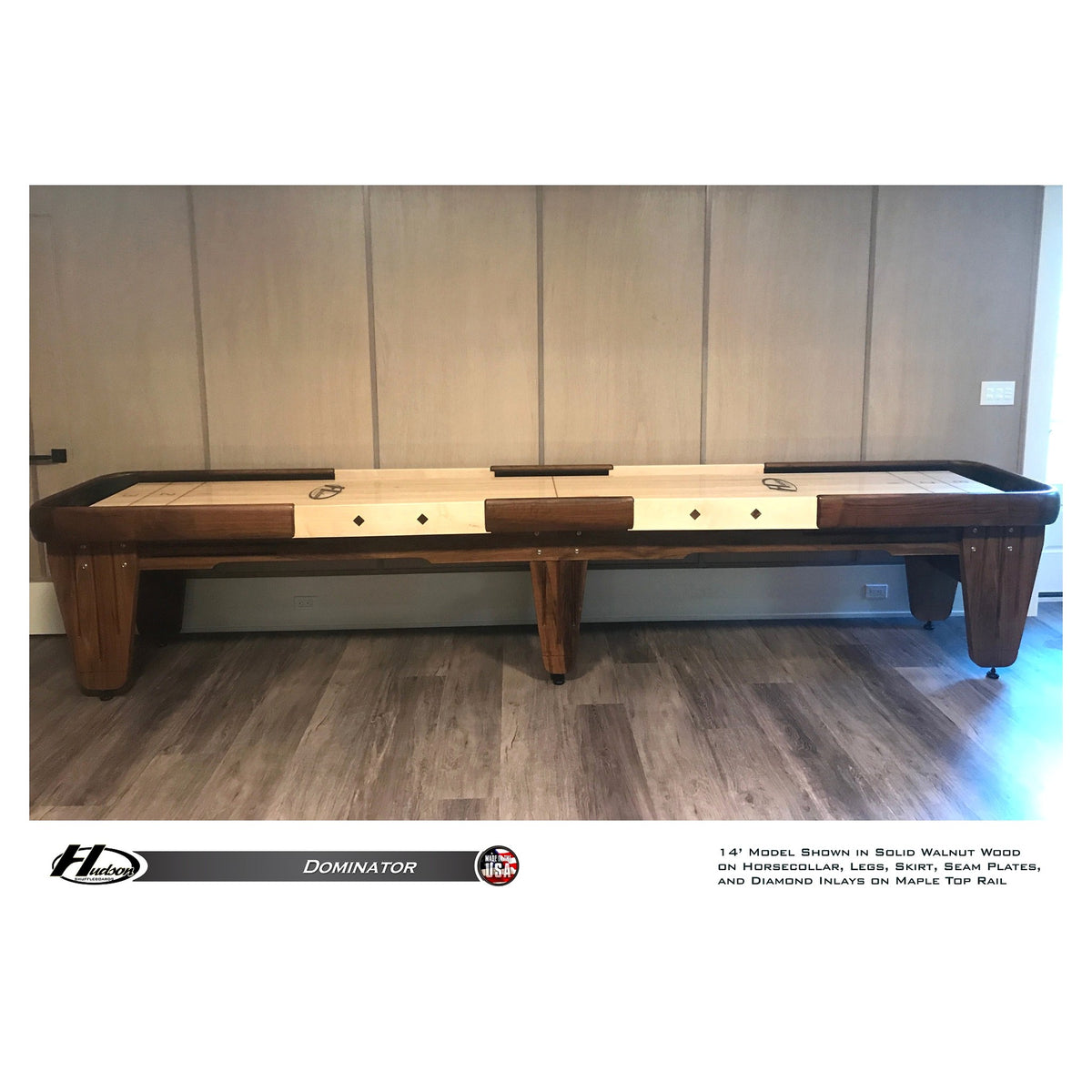 Dominator shuffleboard table with custom wood and stain options - Hudson Shuffleboards