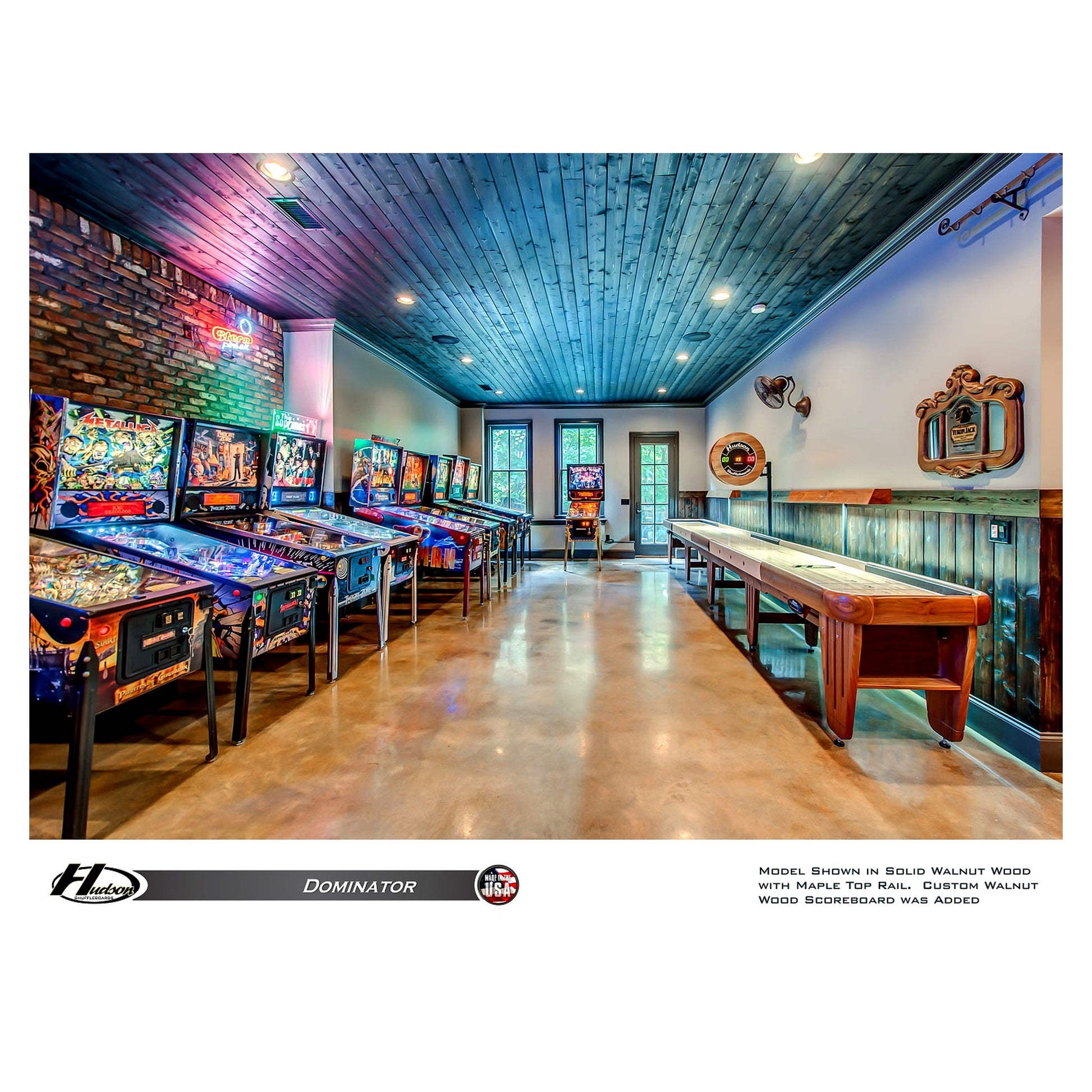 Dominator shuffleboard table with custom wood and stain options - Hudson Shuffleboards