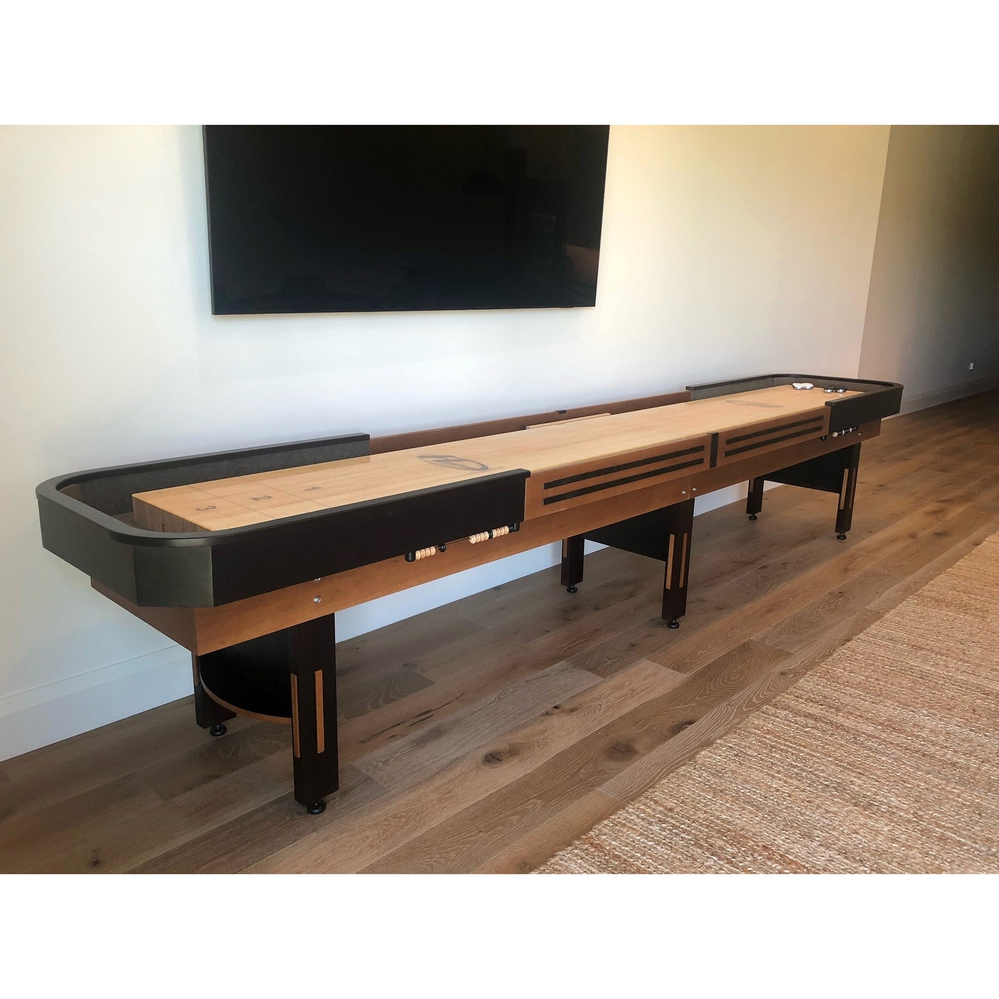 Deluxe Hybrid shuffleboard table with custom stain options - Hudson Shuffleboards
