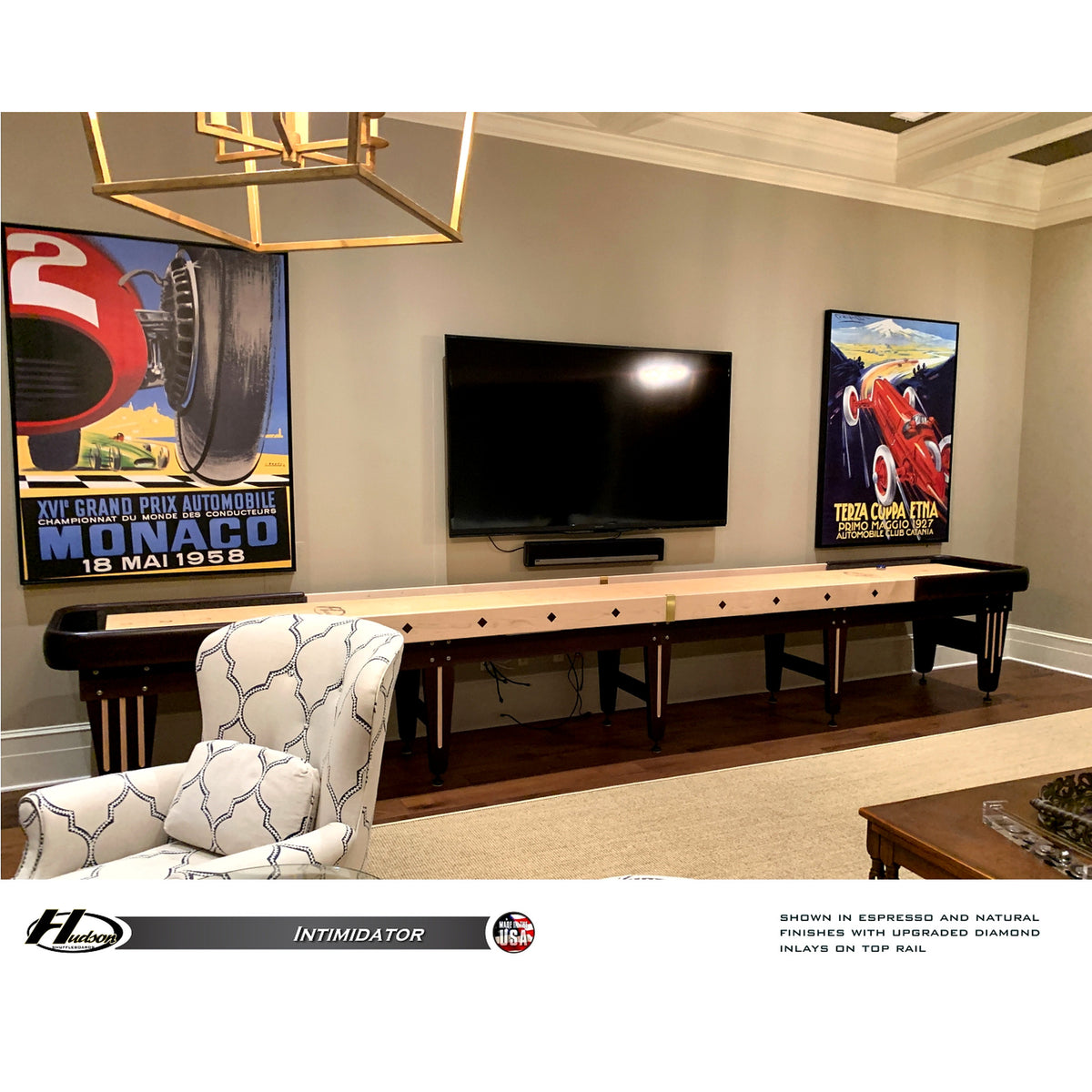 Intimidator shuffleboard table with custom stain options - Hudson Shuffleboards