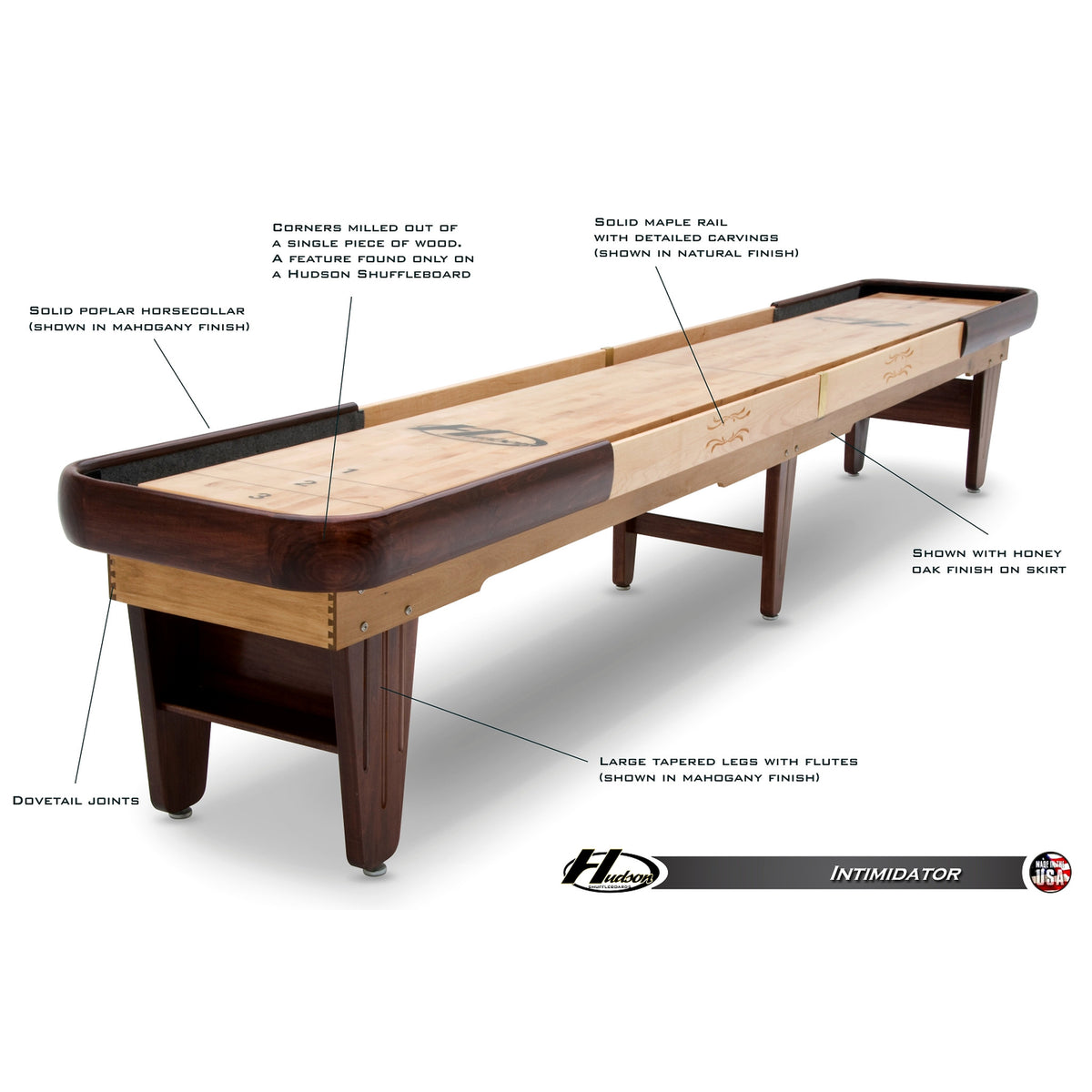 Intimidator shuffleboard table with custom stain options - Hudson Shuffleboards