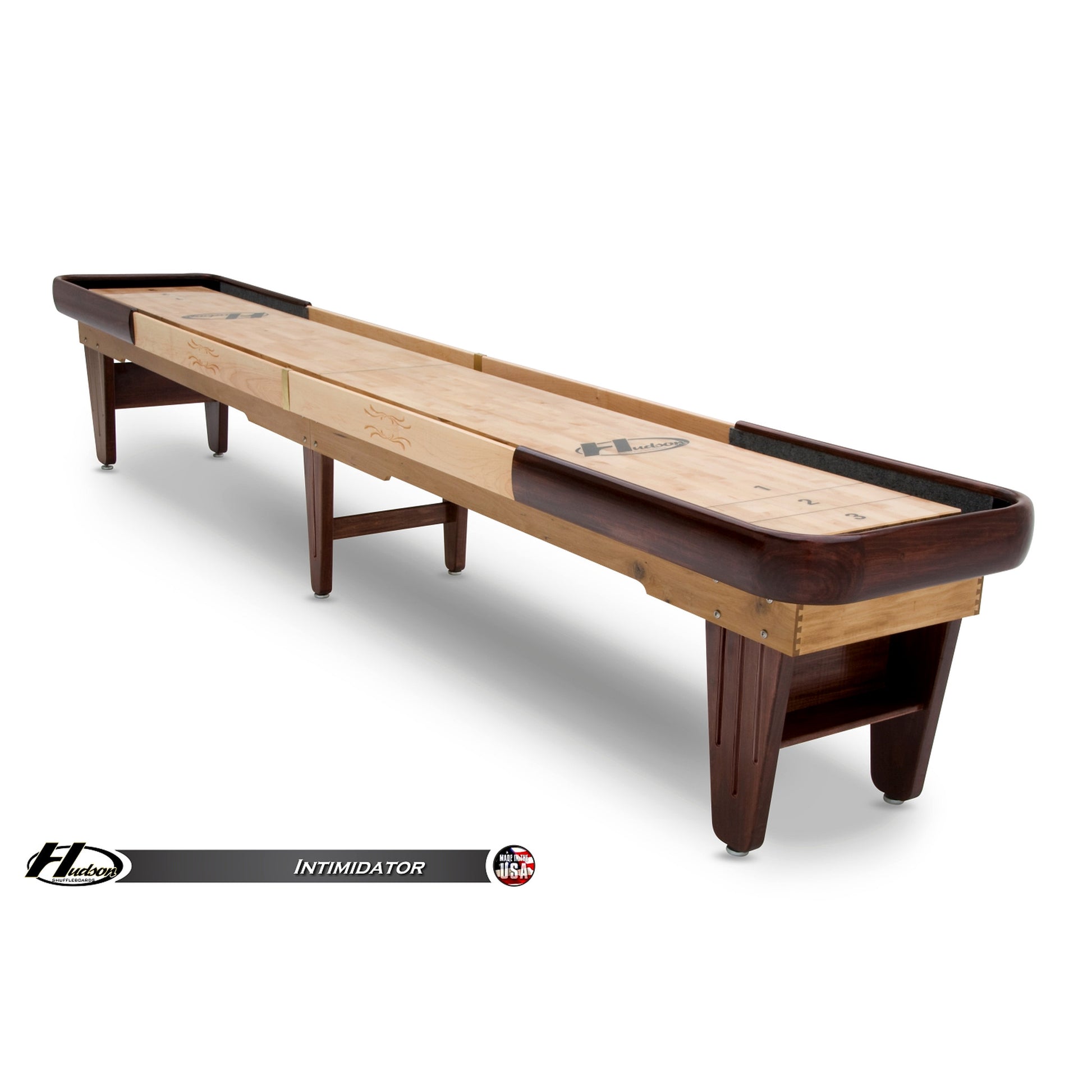Intimidator shuffleboard table with custom stain options - Hudson Shuffleboards