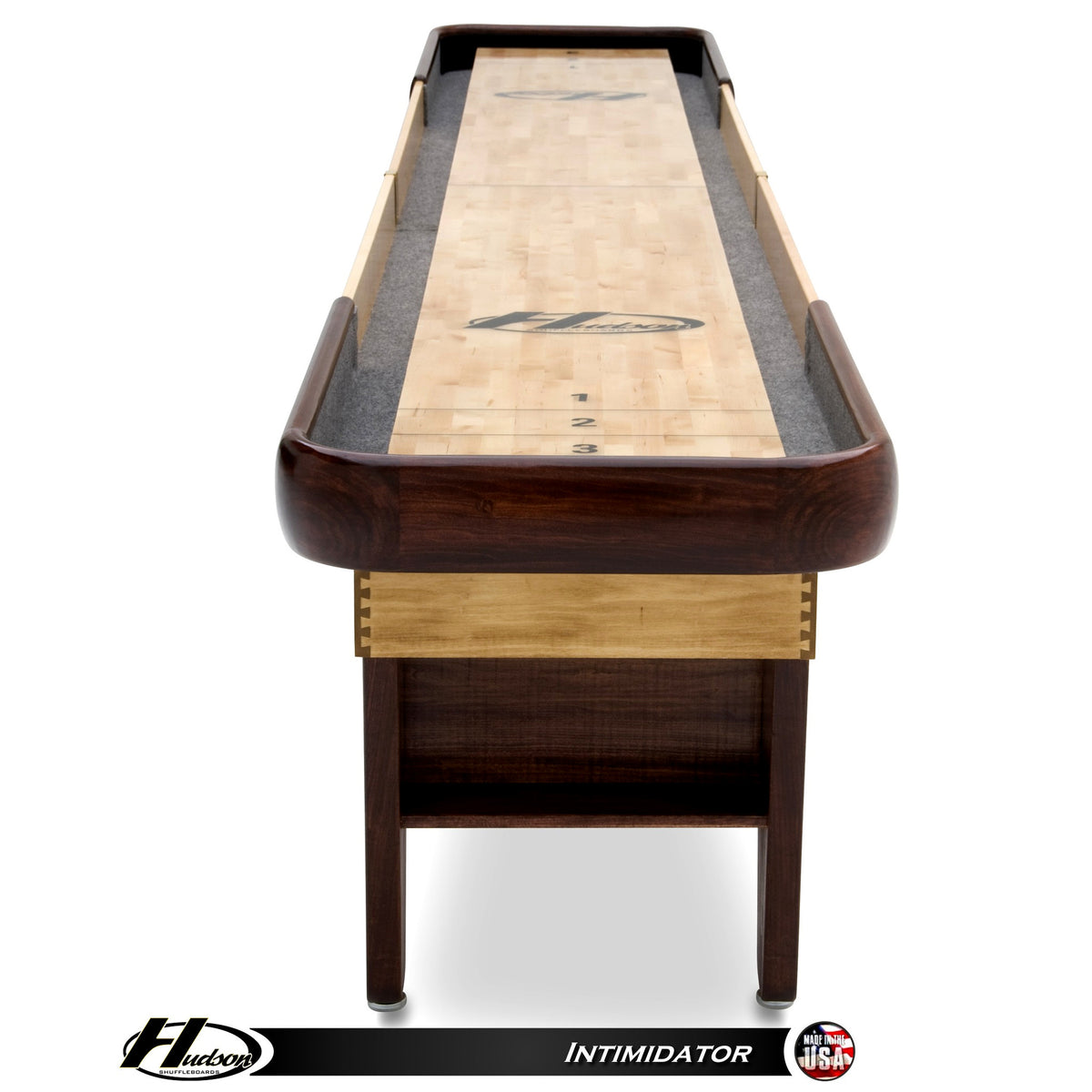 Intimidator shuffleboard table with custom stain options - Hudson Shuffleboards