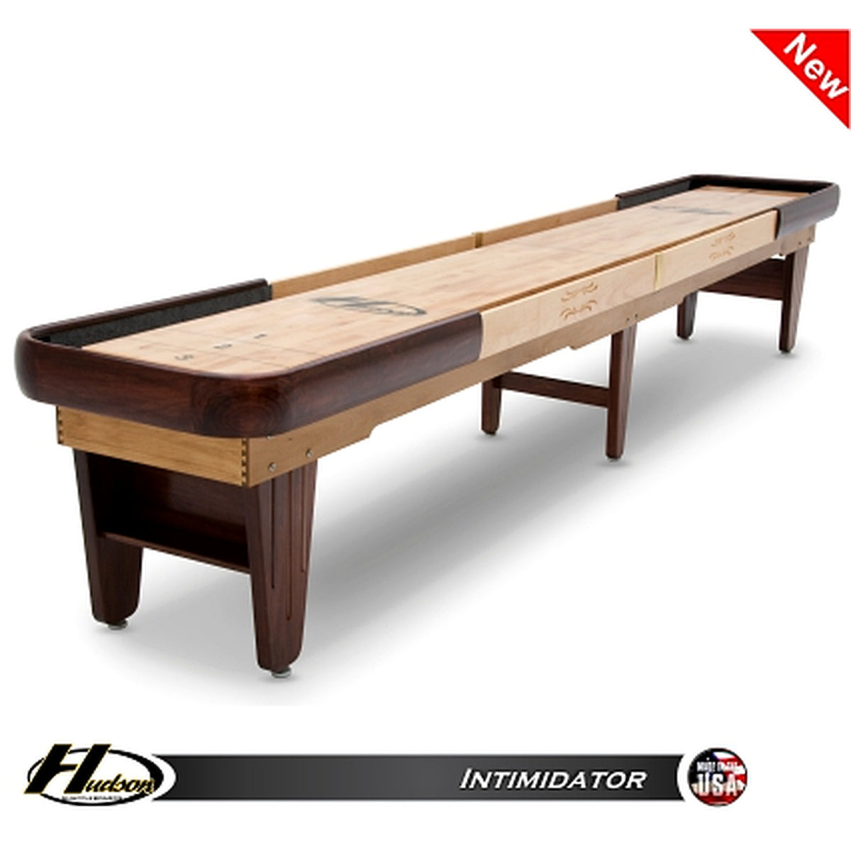 Intimidator shuffleboard table with custom stain options - Hudson Shuffleboards